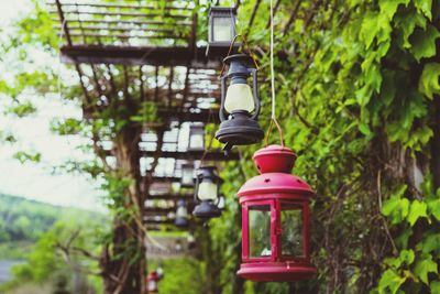 Gas lanterns hanging in row