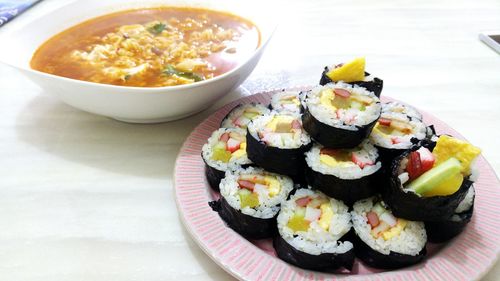 High angle view of food in plate