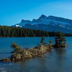 Scenic view of lake against clear sky