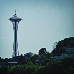 Low angle view of built structure against clear blue sky