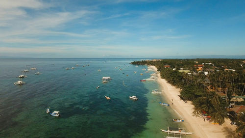 Aerial view of tropica alona beach on the island bohol, resort, hotels, philippines. 