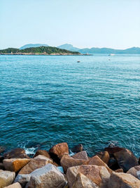 Scenic view of sea against clear sky