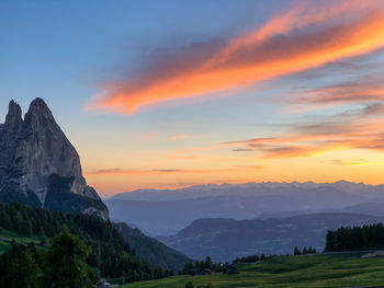 Scenic view of mountains against sky during sunset