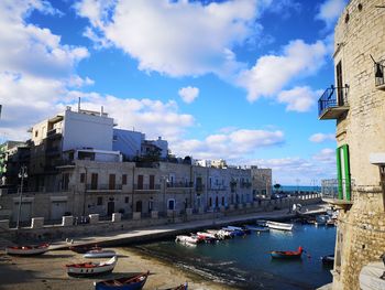 View of buildings in city against cloudy sky