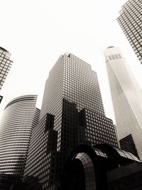 Low angle view of modern buildings against clear sky