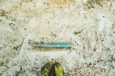 Low section of woman standing on tiled floor