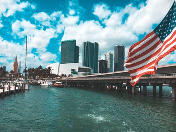 Panoramic view of bridge and buildings against sky