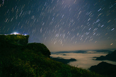 Scenic view of lake against sky at night