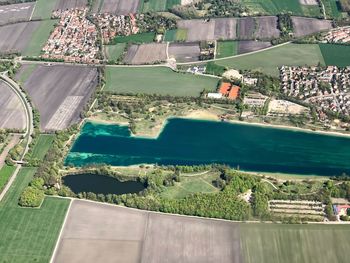 High angle view of swimming pool in farm