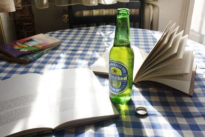 Open book on table at home
