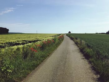 Road amidst field against sky