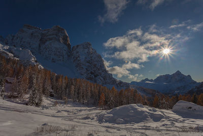 Mount pelmo and mount civetta winter panorama in a sunny day, dolomites, italy