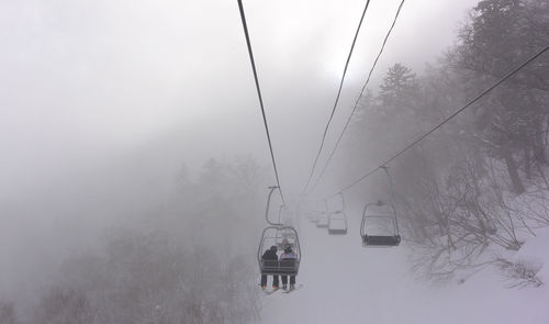 Overhead cable car against sky during winter