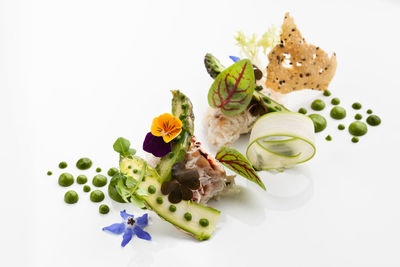 High angle view of vegetables on white background