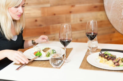 Close-up of served food on table