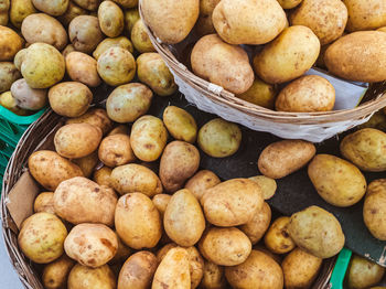 High angle view of potatoes for sale at market stall