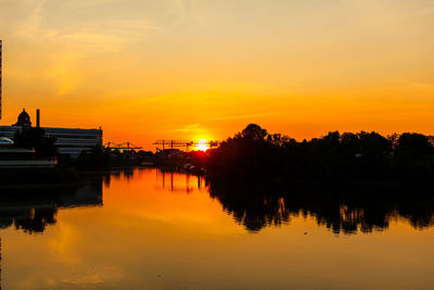 Scenic view of lake against sky during sunset