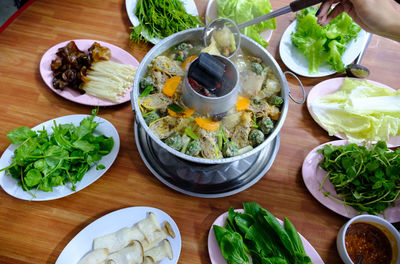 High angle view of food on table