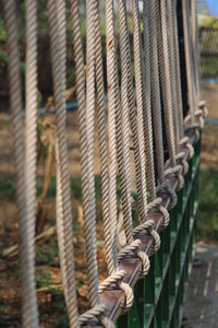 Close-up of fence against building