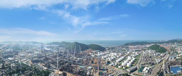 Aerial view of townscape against sky