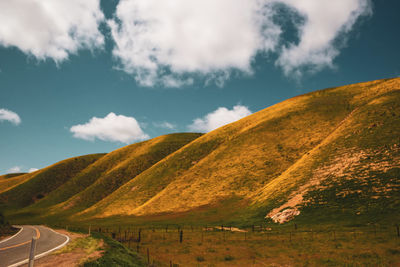 Scenic view of landscape and mountains against sky