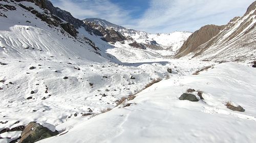 Scenic view of snowcapped mountains against sky