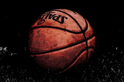 High angle view of basketball hoop against black background