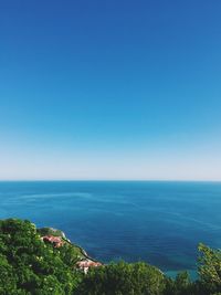 Scenic view of sea against clear blue sky