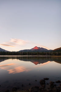 Scenic view of lake against sky during sunset