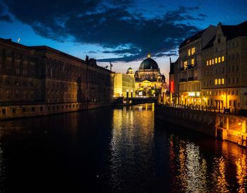 River in city at night