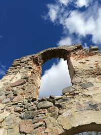 Low angle view of rock formation against sky