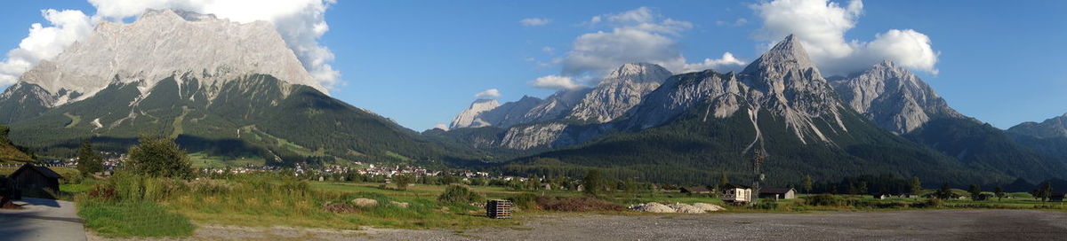 Panoramic view of landscape and mountains against sky