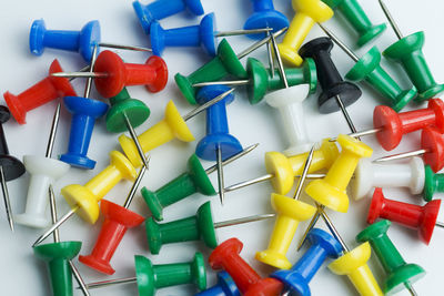 High angle view of multi colored toys