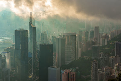 Panoramic view of modern buildings in city against sky