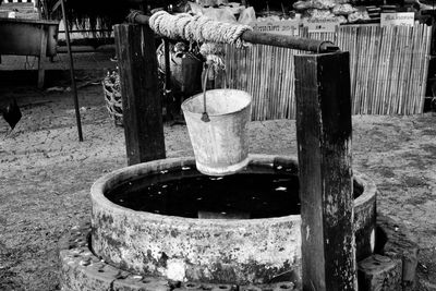 Wooden posts in water