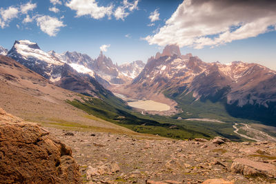 Scenic view of snowcapped mountains against sky