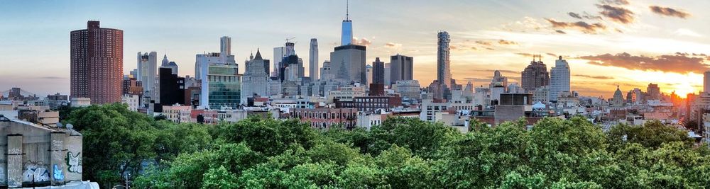 City skyline at dusk