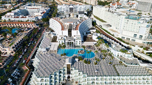 High angle view of buildings in city