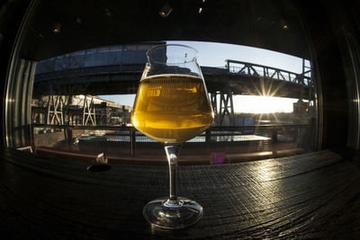 Close-up of beer glass on table