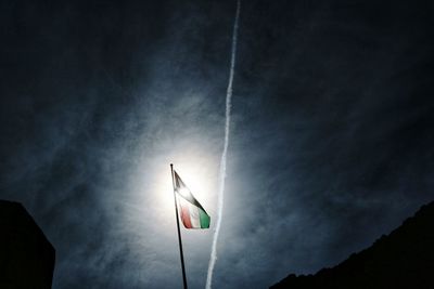 Low angle view of flag against sky