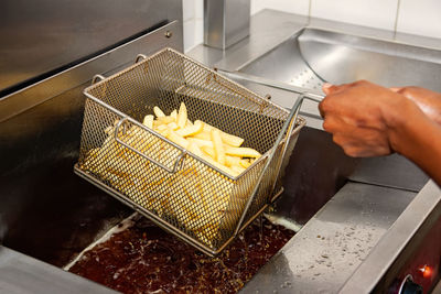 High angle view of person preparing food in kitchen