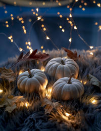 Close-up of illuminated lighting equipment on field