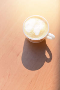 High angle view of coffee on table