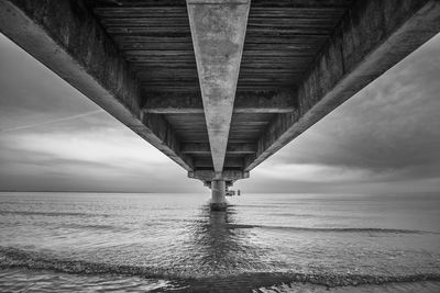 Low angle view of bridge over sea against sky