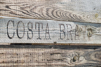 Full frame shot of text on wooden wall