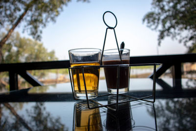 Close-up of beer glass on table