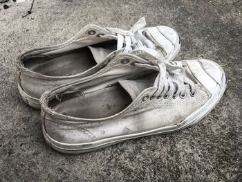 High angle view of shoes on floor