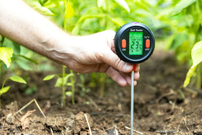 Soil test - measuring temperature, moisture content, environmental humidity and illumination