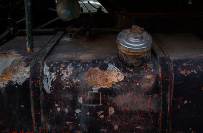High angle view of old machine in jar