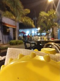 Close-up of yellow food on table